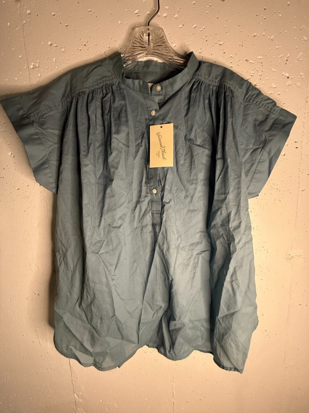 Universal Thread Blue Poplin Cotton Popover Blouse Womens Size XS Short Sleeve